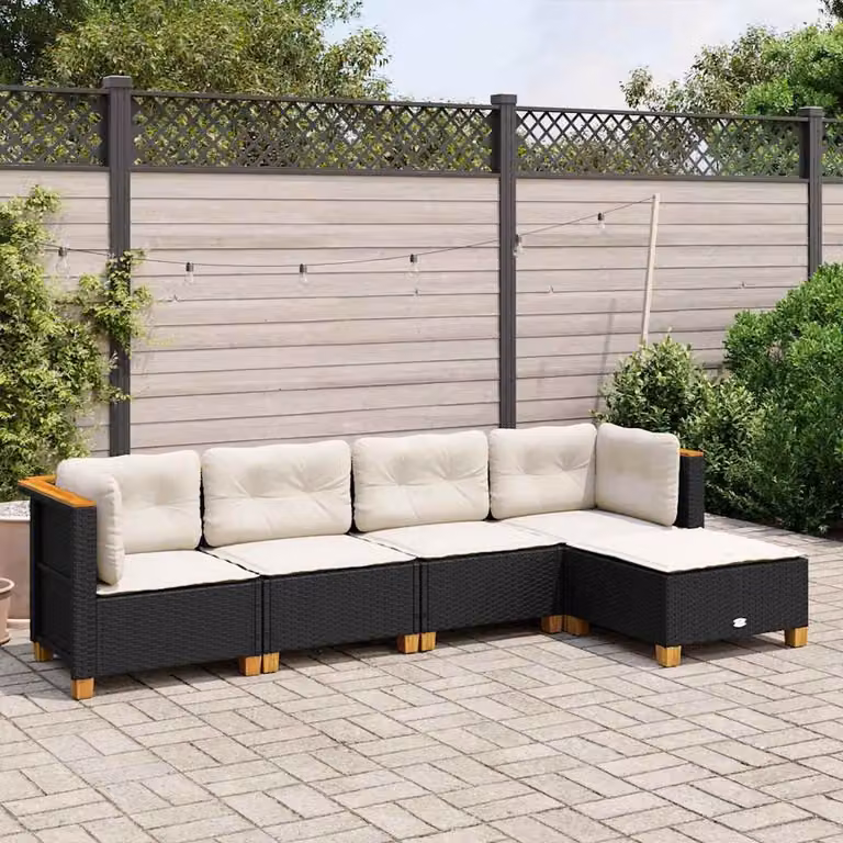 vidaXL Set Divani da Giardino a L in Polyrattan Nero con Cuscini e Coperture Rimovibili