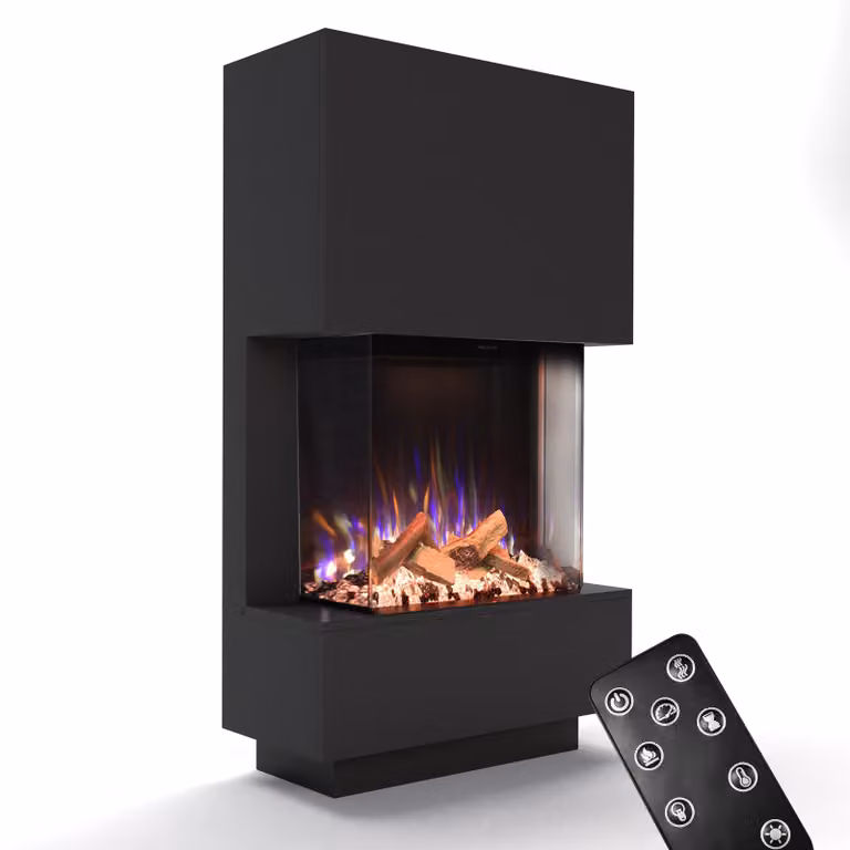 Stufa elettrica da pavimento - 1500 W - 85x150x35 cm - Materiali: vetro, legno, metallo - Colore: nero