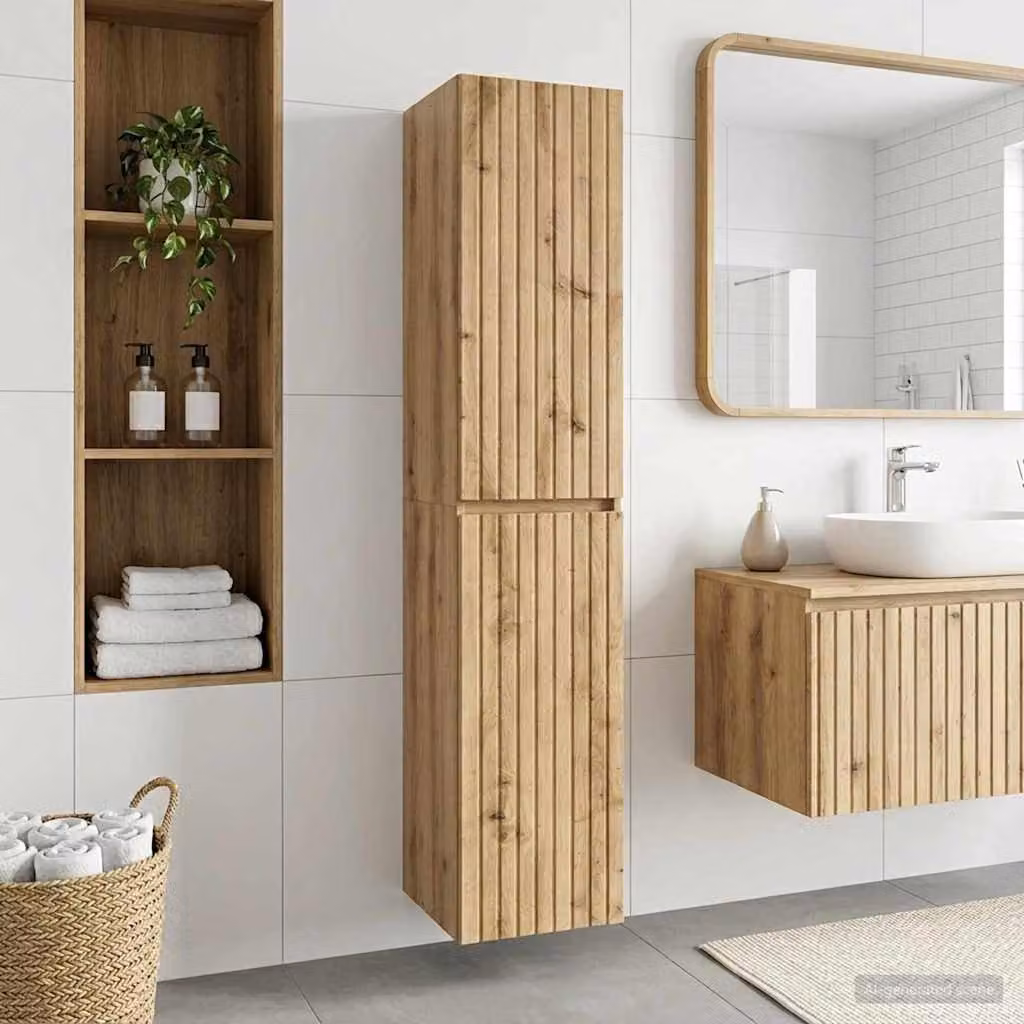 Mobiletto da Bagno a Muro Moderno vidaXL in Rovere Marrone con Ante a Battente e Ripiani Interni L: 33 cm, P: 34,5 cm, H: 160 cm