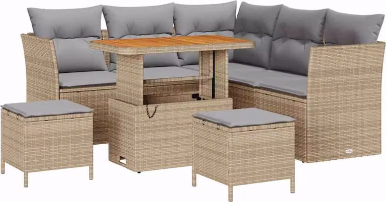 Set Divano da Giardino 8 pcs Beige polyrattan