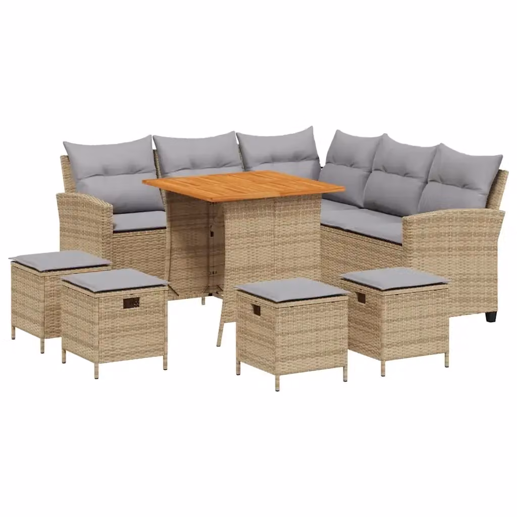Set Divano da Giardino a L vidaXL in Polyrattan con Cuscini e Tavolino, 6 Pezzi, Beige e Grigio – 2