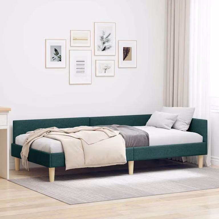 vidaXL Cornice del letto ad angolo Verde Scuro 90 x 200 cm Tessuto