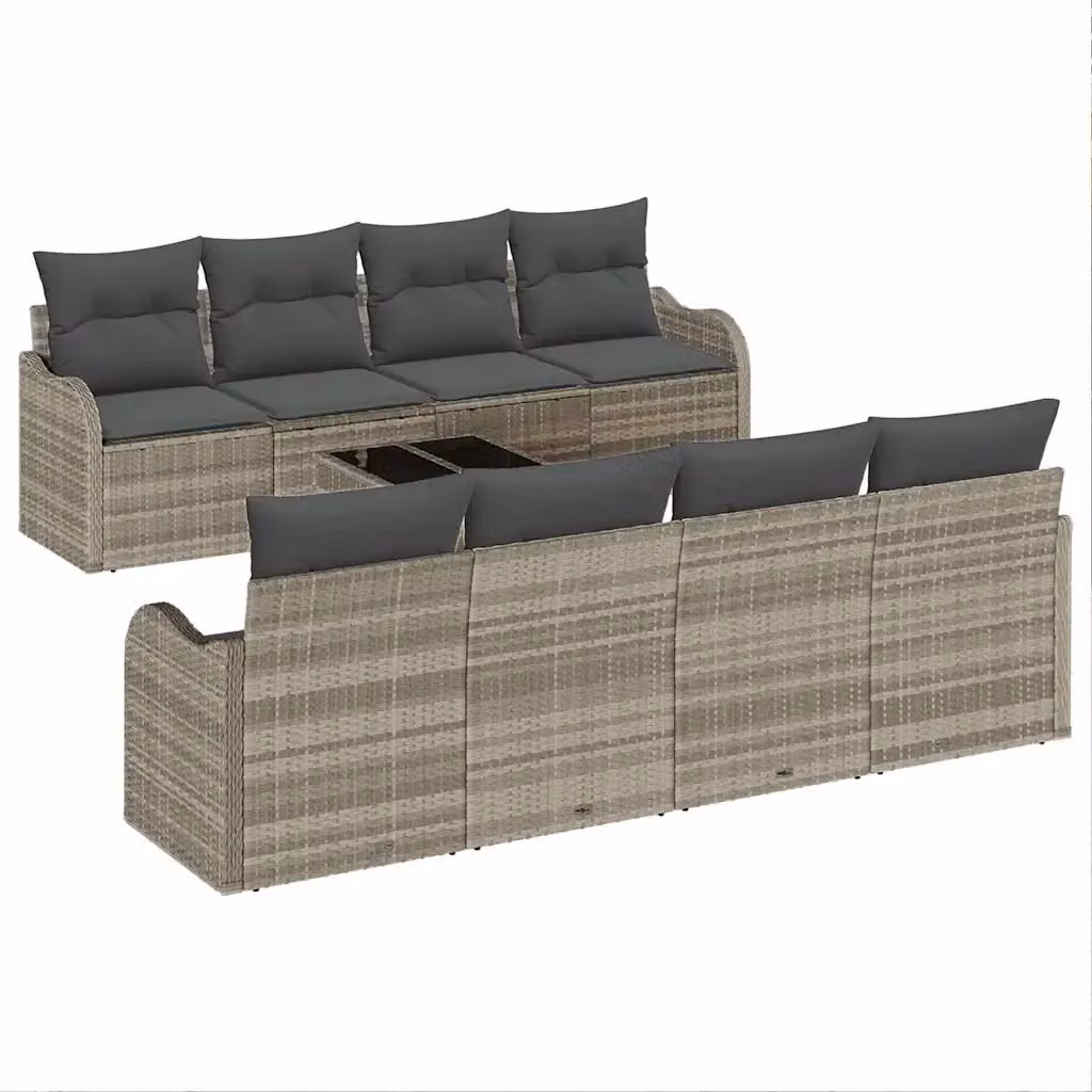 Set Divano da Giardino vidaXL 9 Pezzi Grigio con Tavolino e Cuscini Imbottiti – 2