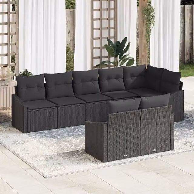 Set Divano da Giardino 8 pz Nero polyrattan 3355442