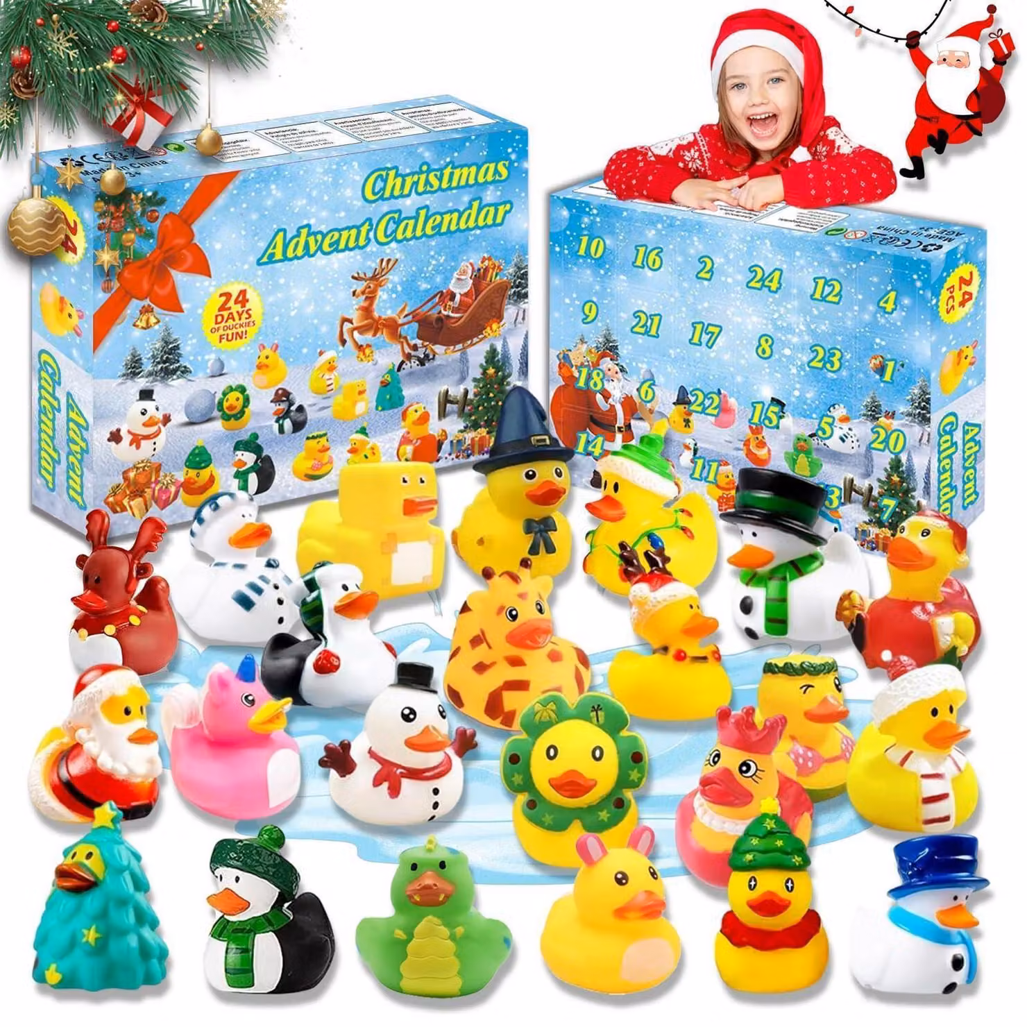 Calendario dell'Avvento con 24 anatrofili da bagno, Natale 2026, regalo per bambini, materiale: PVC