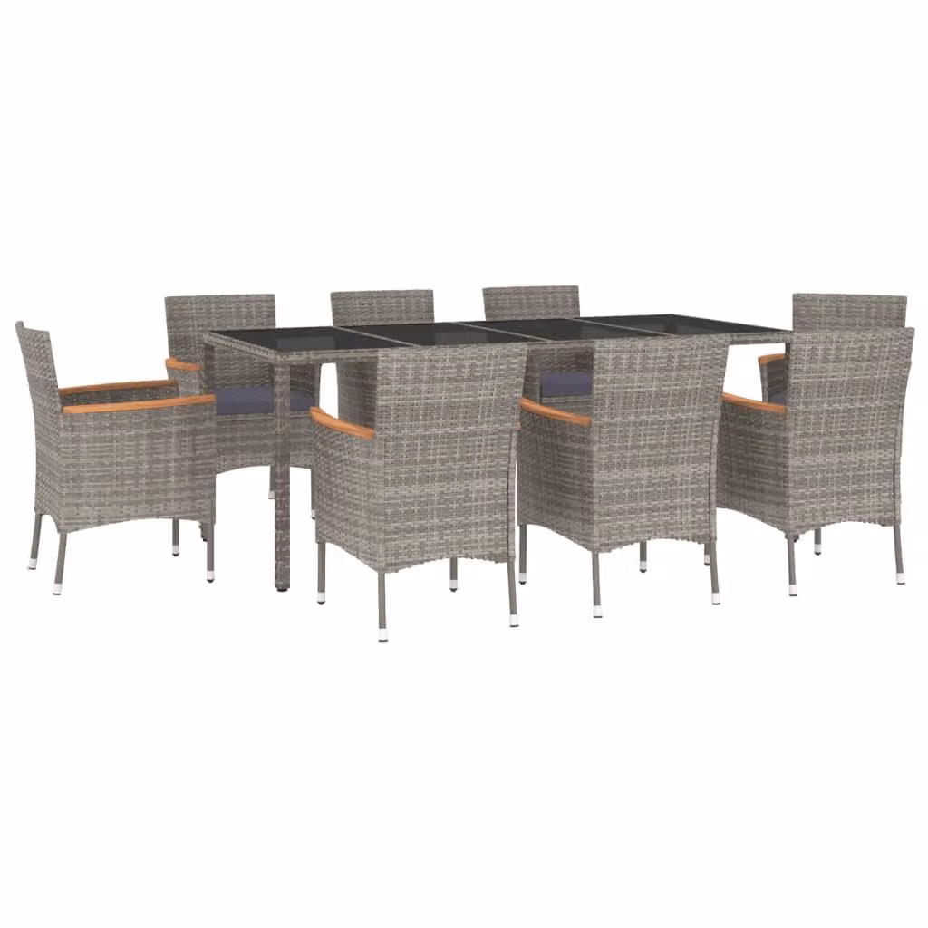 vidaXL set da pranzo da giardino da 9 pezzi con cuscini in polirattan grigio