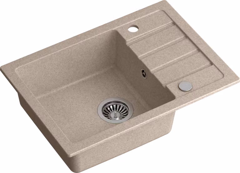 VBChome Lavello 62 x 44 cm Beige Lavello a vasca singola Lavello da incasso Lavello composito Lavello da cucina maculato a filo Siphon Lavandino