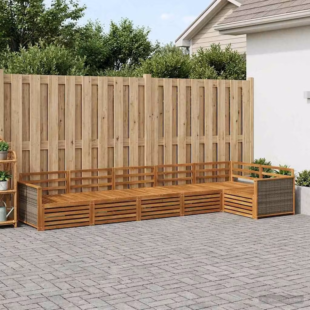 Set di divani da esterno vidaXL a forma di L in legno di acacia massello marrone con cuscini inclusi