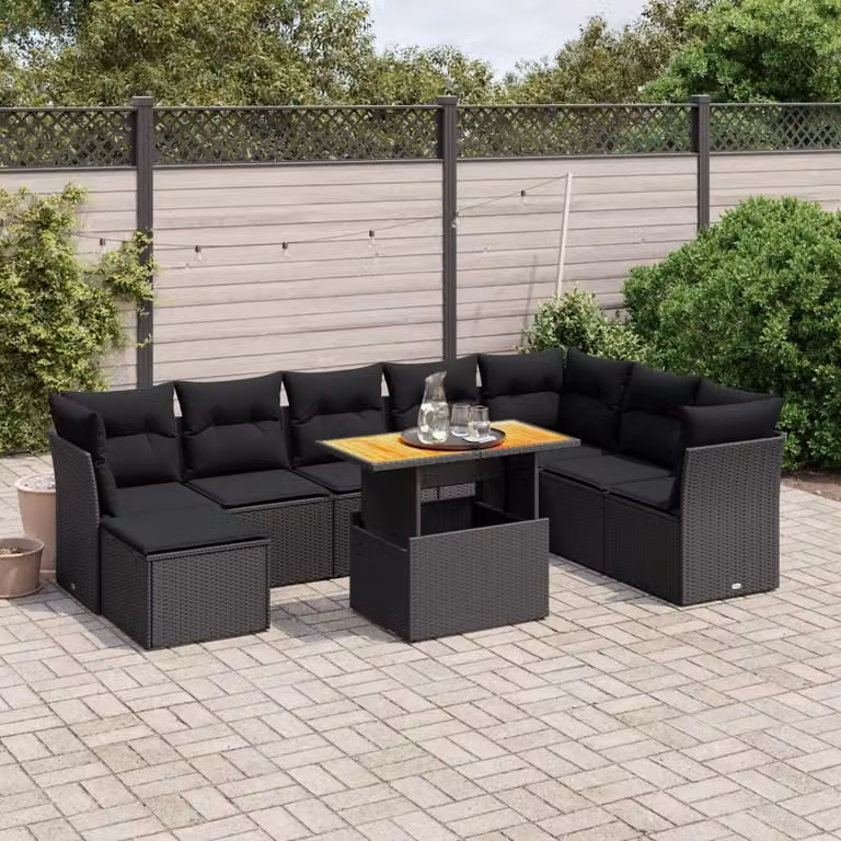 Maison Exclusive - Set da giardino 9 pezzi con cuscini in polyrattan nero