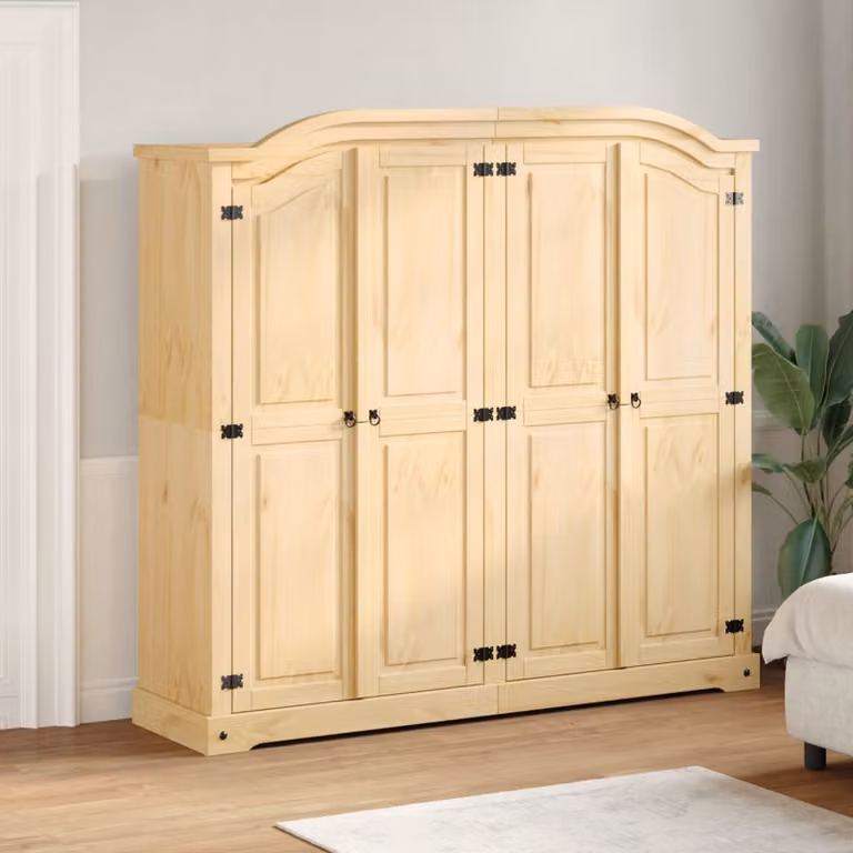 Armadio Corona vidaXL in legno massello di pino, stile rustico, marrone e beige, L: 194 cm, P: 52 cm, H: 186 cm