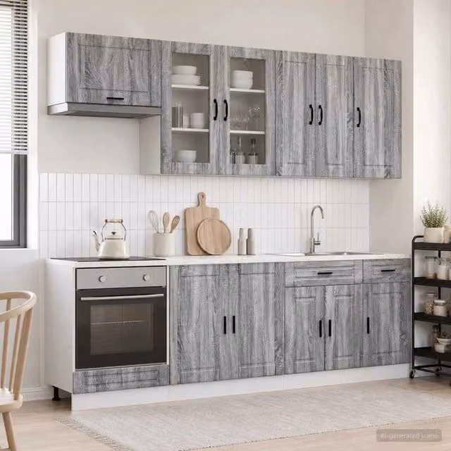 Unità cucina moderna vidaXL PORTO composta da 8 pezzi in MDF grigio opaco