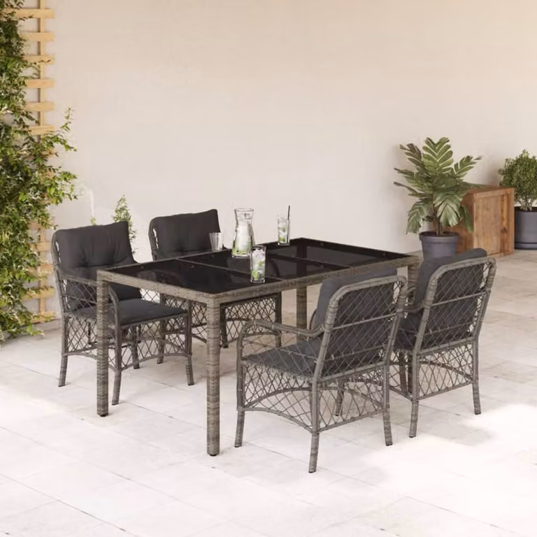 vidaXL Set da Pranzo da Giardino 5 pz in Polyrattan e Vetro Grigio