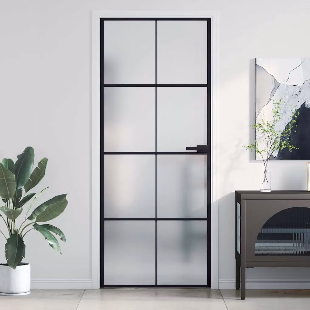 Porta interna moderna vidaXL in alluminio e vetro temperato, colore nero, L: 83 cm, H: 201,5 cm
