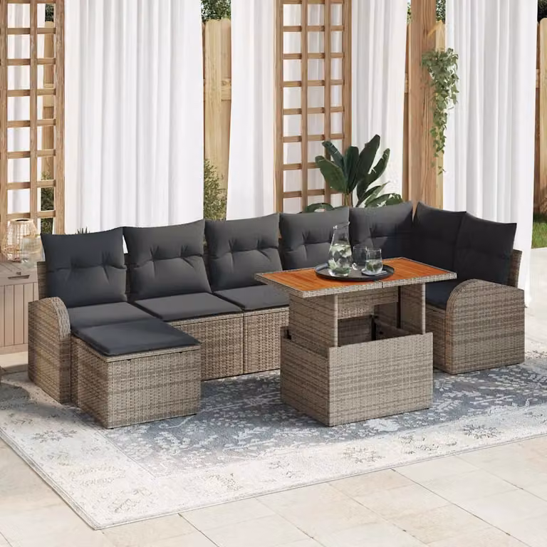 Set Divano da Giardino vidaXL 8 pz in Polyrattan e Legno di Acacia Grigio