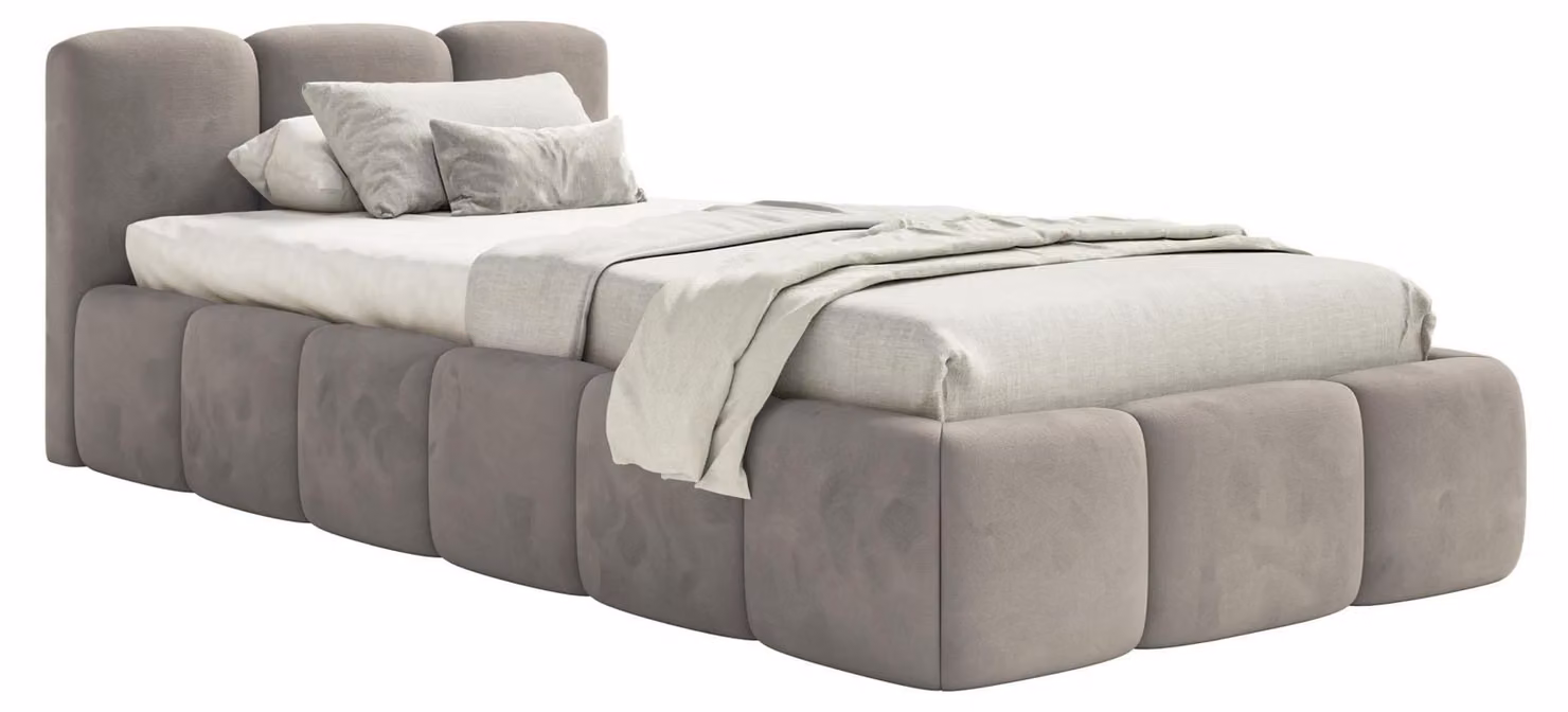 Selsey Cloudy Low – Letto imbottito 90x200 cm, velluto grigio chiaro