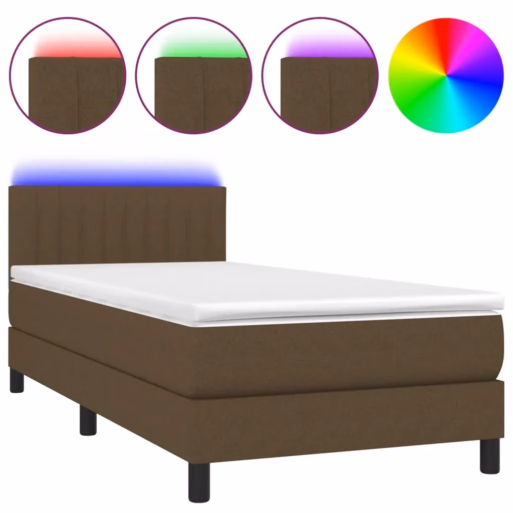 Letto con Materasso a Molle e Illuminazione LED vidaXL, Marrone Scuro, L/P: 90 x 190 cm – 2
