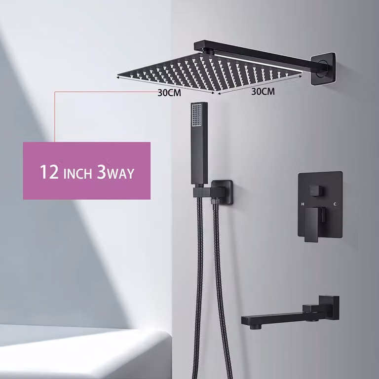Set doccia per il bagno - Miscelatore da incasso a parete - Deviazione a 3 vie - Doccia a pioggia da 30 cm con LED - Miscelatore monocomando per acqua calda/fredda - Acciaio inossidabile 304 spazzolato