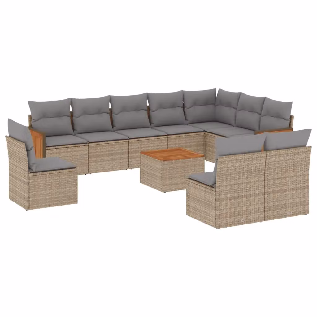 Set di divani da giardino VIDAXL in polyrattan con cuscini beige, composizione a L da 11 pezzi – 2