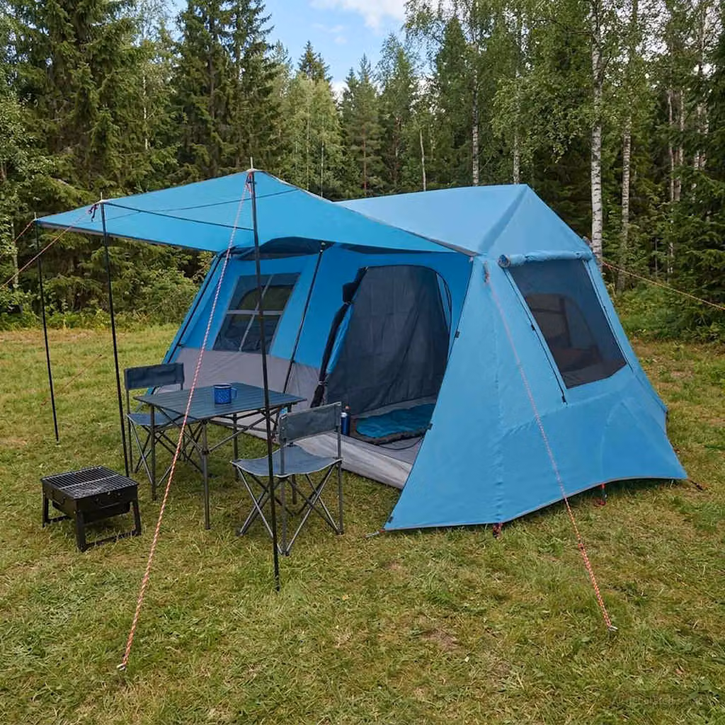 Tenda a tunnel vidaXL blu in poliestere e fibra di vetro L 400 x P 278 x H 182 cm