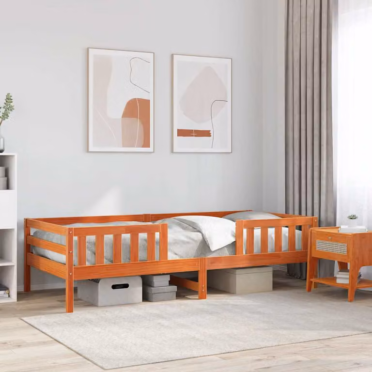 Letto in legno di pino vidaXL senza materasso, colore marrone cera, L/P/H: 190 x 90 x 95,5 cm