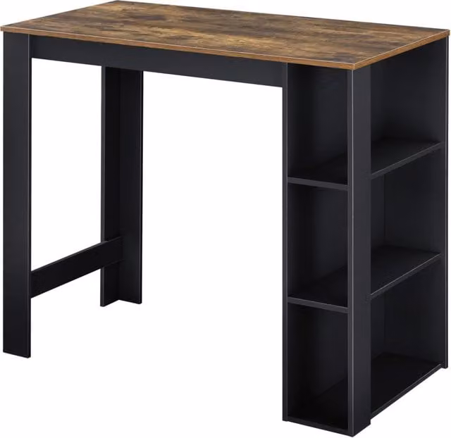 Tavolo alto da bar Danderyd en.casa con 3 ripiani laterali, Nero e Effetto Rovere Scuro, L: 120 cm, P: 60 cm, H: 106 cm – 1