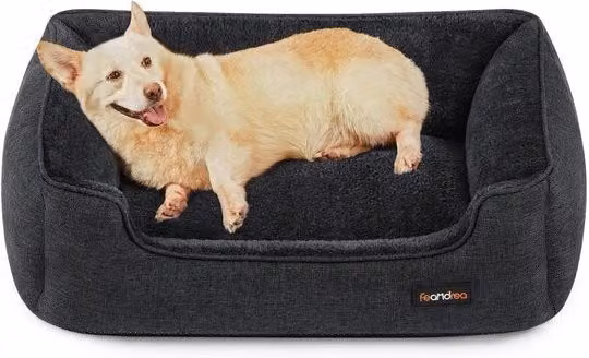Letto per cani FEANDREA con bordo rialzato e fodera rimovibile, grigio antracite, L 90 x P 75 x H 25 cm