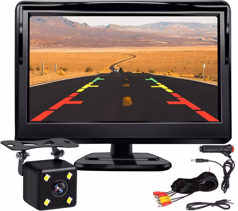 Monitor per telecamera da retromarcia, 5 pollici - HD, visione notturna, impermeabile - 12 volt, per veicoli - montaggio superficiale