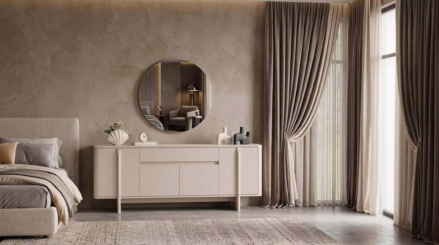Konsole Spiegel Wohnzimmer Stil modern weiß geräumig komfortabel