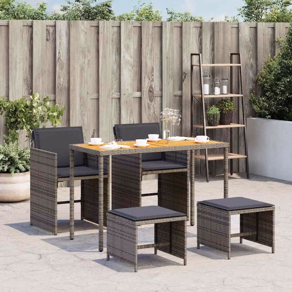 Set da pranzo da giardino vidaXL in polyrattan grigio con tavolo in legno di acacia e 5 sedie