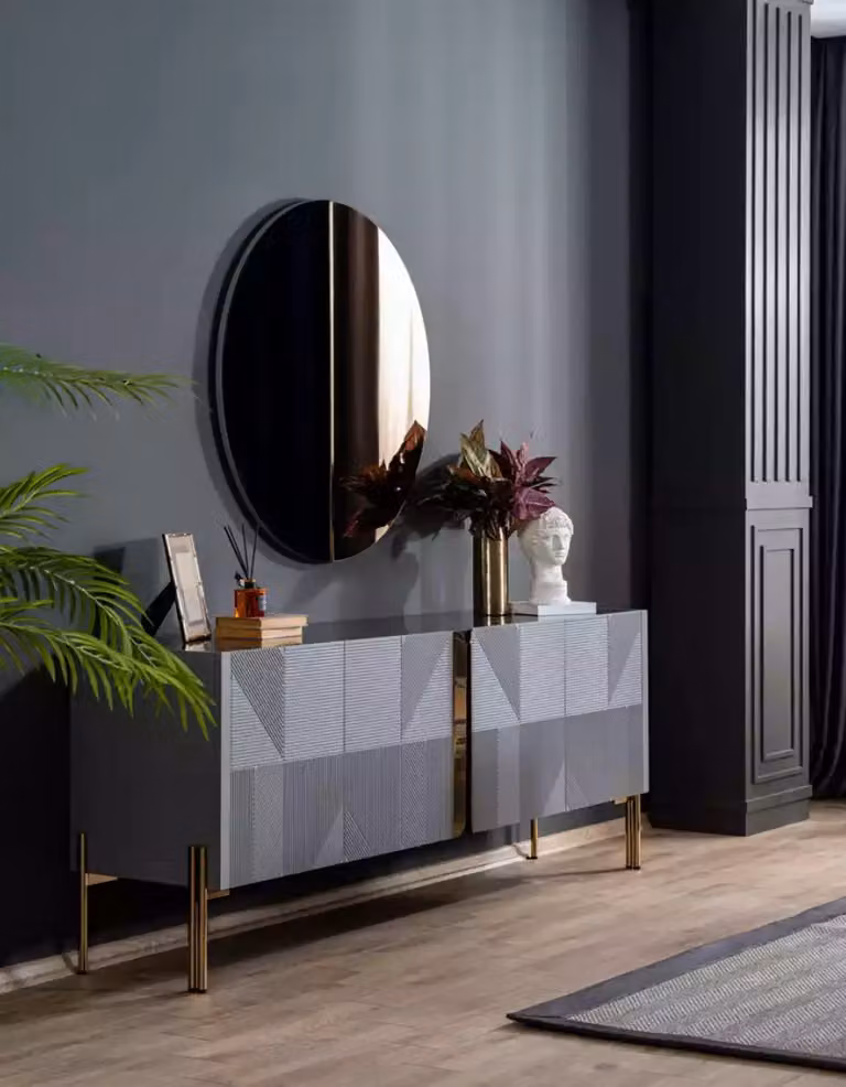 Sideboard Spiegel Set Italienischer Stil 2tlg. Wohnzimmer Holz Kommode Schrank