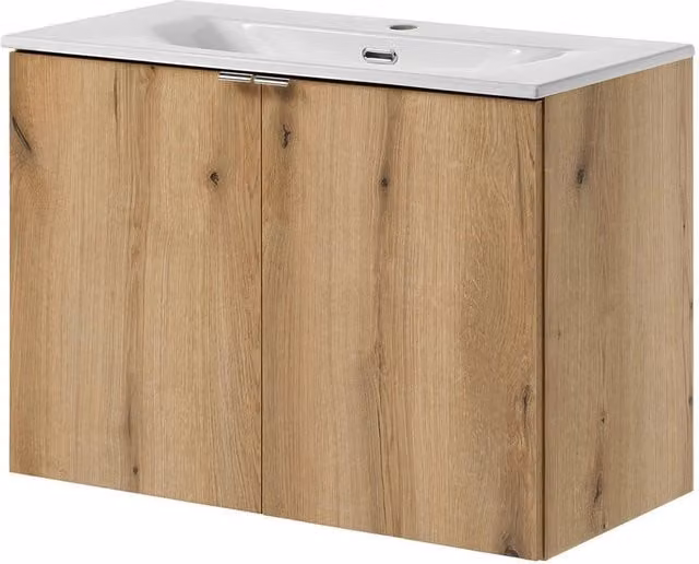 Armadio Pensile Sottolavabo NEWPORT con Lavandino 80x57x39 cm Effetto Rovere [en.casa]