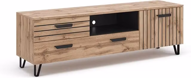 Mobile TV Amber Vicco in rovere beige e marrone, design moderno, L: 150 cm, P: 48.5 cm, H: 38 cm