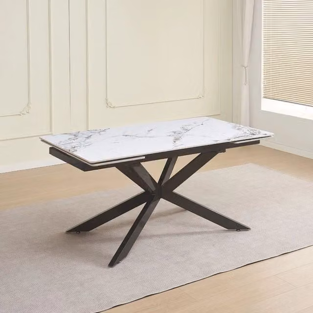 Tavolo allungabile Roxane con piano in ceramica effetto marmo bianco 160x90x76H