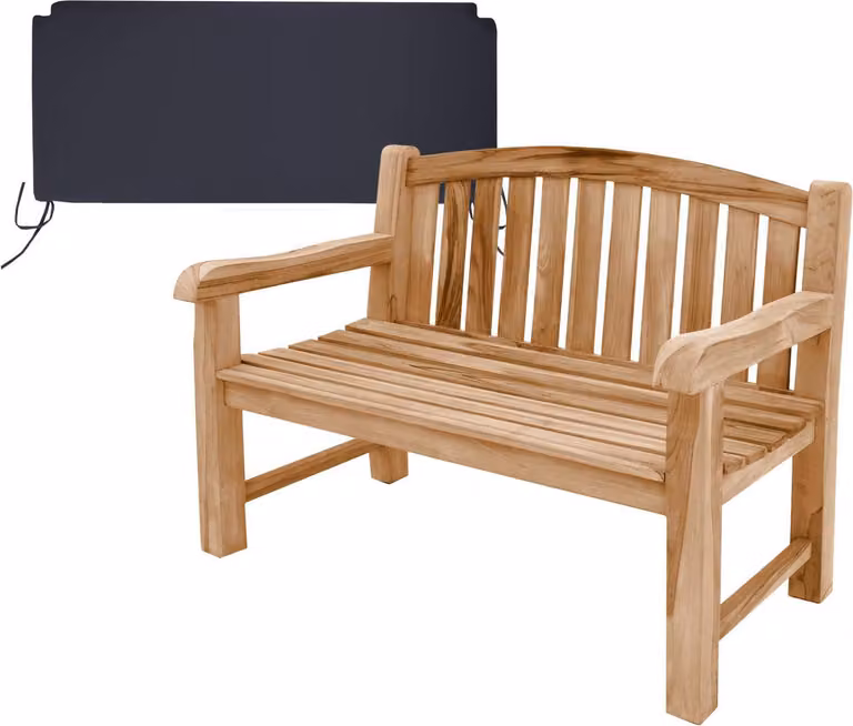 Panchina da giardino in teak extraforte Bari 120cm + cuscino di seduta nero