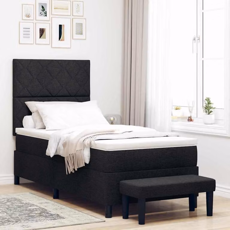 Maison Exclusive - Letto boxspring con testiera, nero, 100 x 200 cm, tessuto