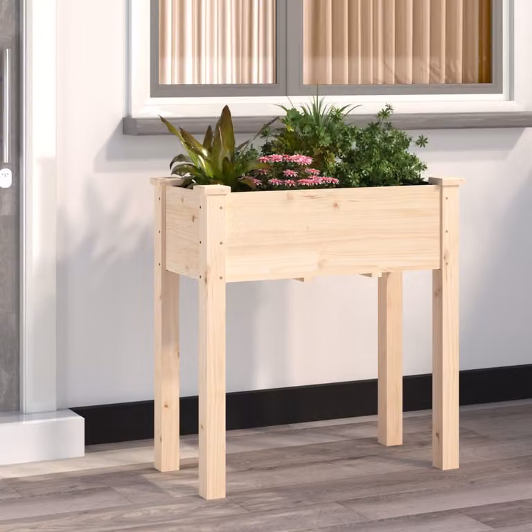 Fioriera con fodera vidaXL in legno di abete massello, colori marrone e beige, L: 71 cm, P: 37 cm, H: 76 cm