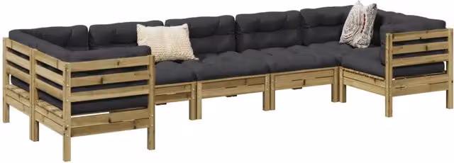 Set di Divani da Giardino a L vidaXL in Legno di Pino Trattato con 7 Cuscini Grigio Antracite – 1
