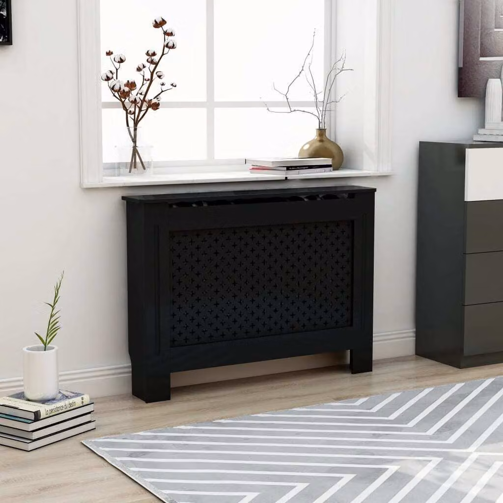 The Living Store Rivestimento per radiatori nero 112x19x81,5 cm MDF