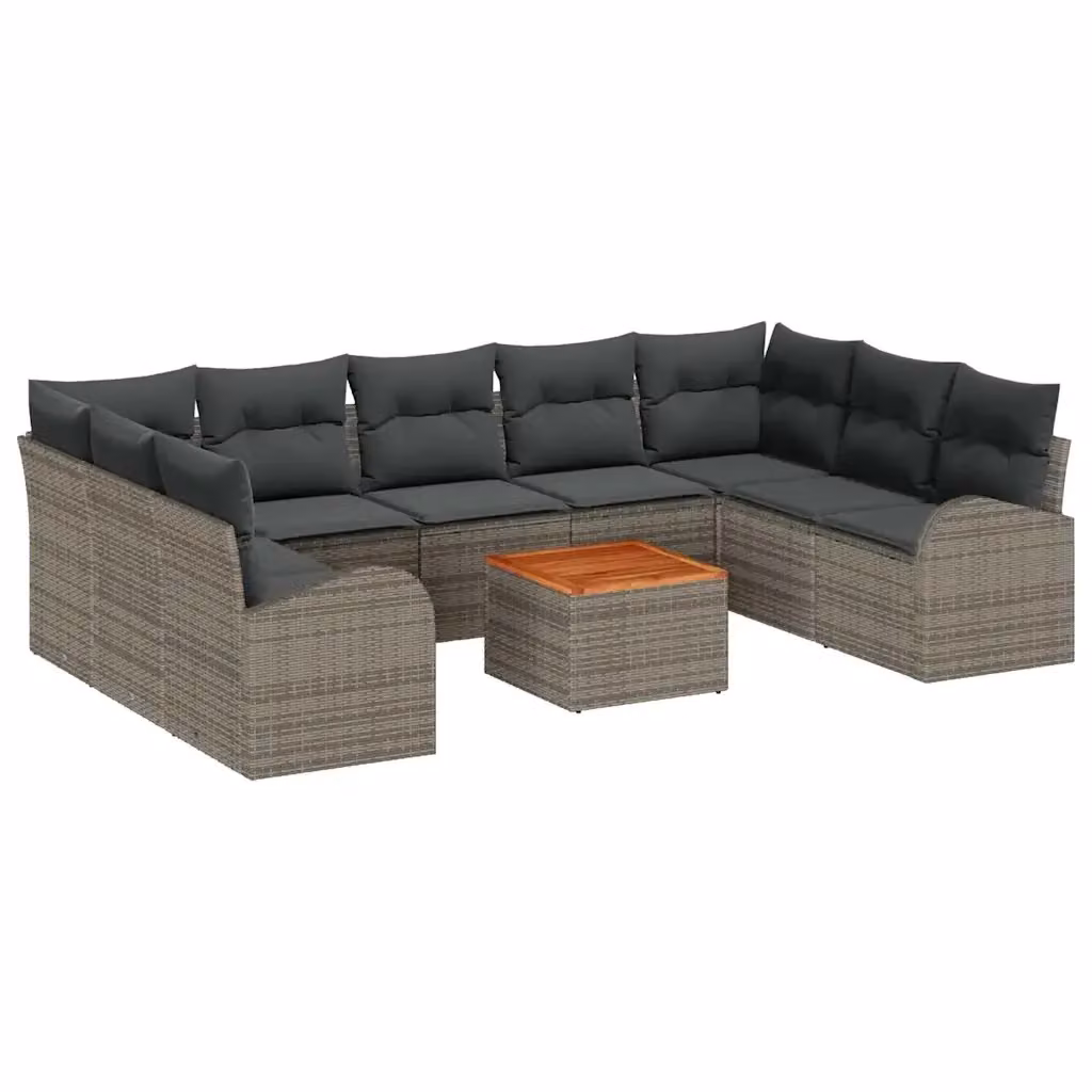 Set Divano da Giardino vidaXL 10 Pezzi in Polyrattan Grigio con Cuscini e Tavolino da Esterno – 2