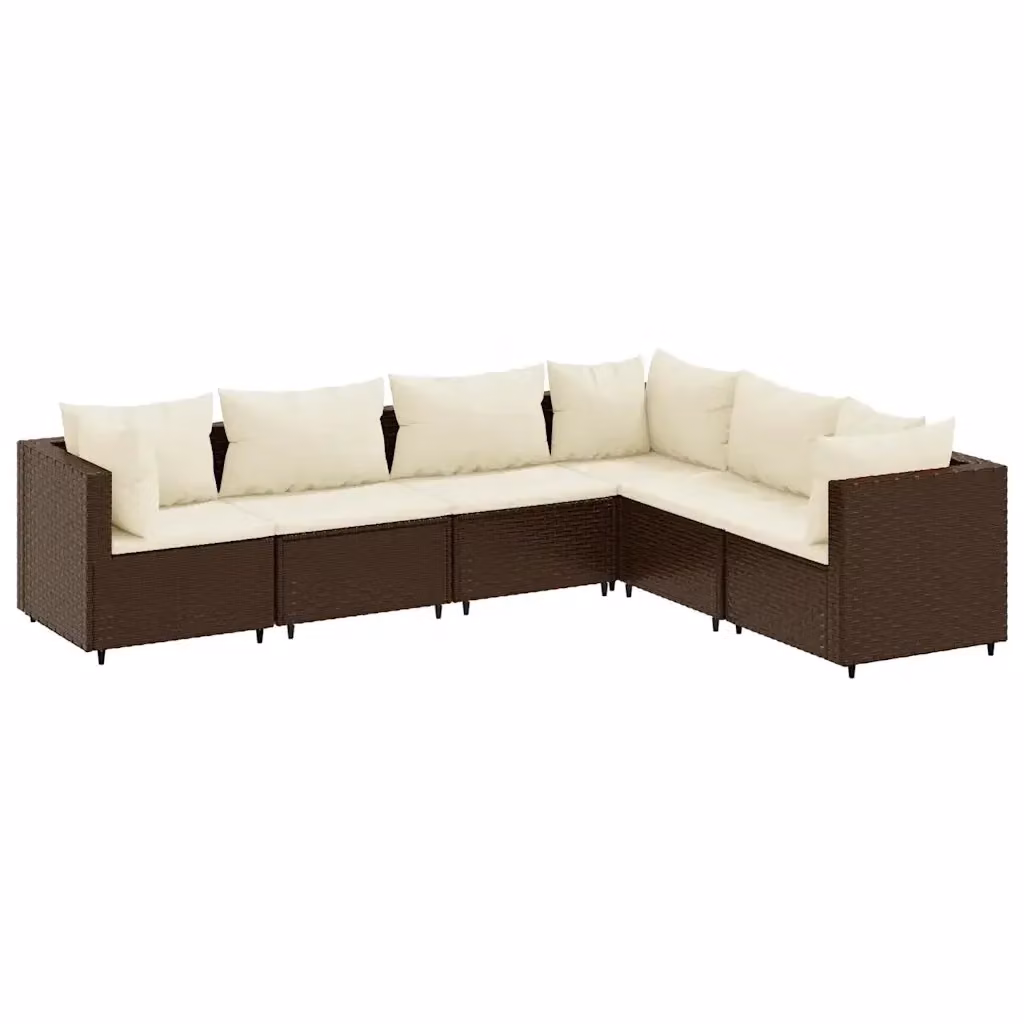 Set di mobili da giardino vidaXL a forma di L composto da 6 pezzi con cuscini in polyrattan marrone e bianco e struttura in acciaio verniciato a polvere – 2