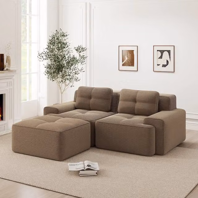 Divano Modulare Angolare con Ottoman ¨C Xylo ¨C Velluto a Coste, Marrone