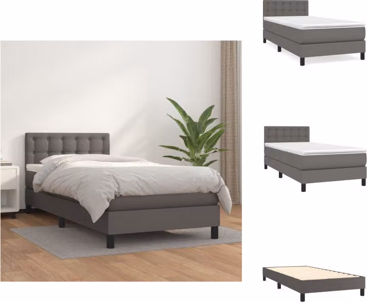 vidaXL Letto a molle con materasso grigio 90x190 cm in Pelle finta - Letti & strutture letto