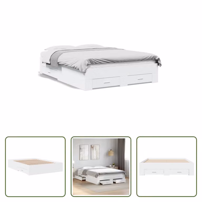 The Living Store Giroletto con cassetti bianco 120x190 cm in materiale ligneo