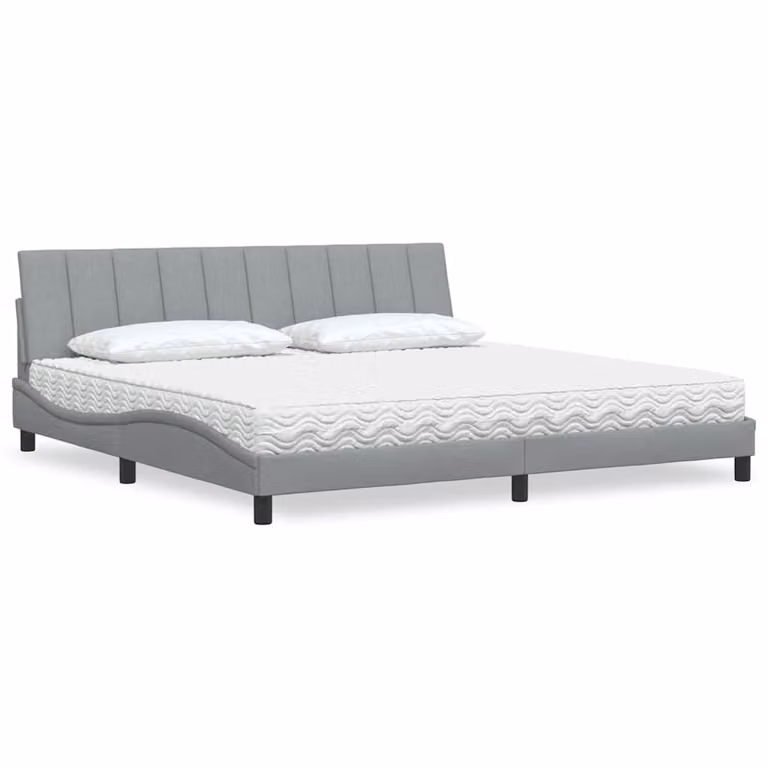 Letto con Materasso Hanko vidaXL in Tessuto Grigio Chiaro e Bianco, L/P/H: 200 x 200 x 205 cm