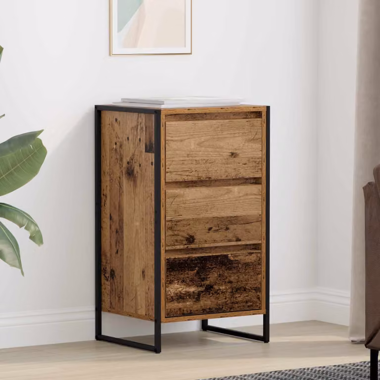 Credenza in stile industriale vidaXL in legno vecchio e metallo, colore marrone, L 43 cm x P 36 cm x H 75,5 cm
