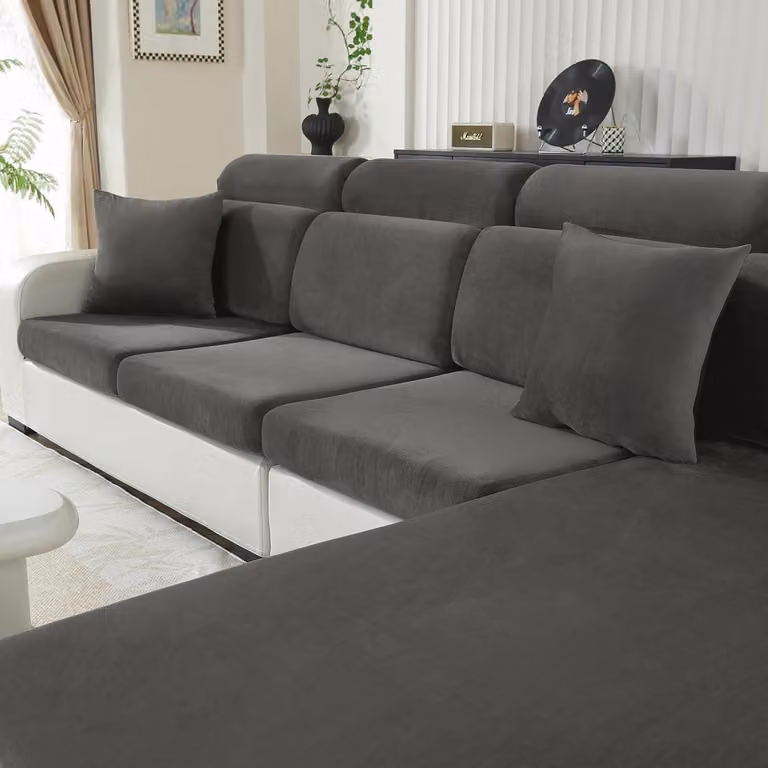 Copertura per cuscino da seduta in tessuto elasticizzato, colore grigio, adatta per chaise longue, antiscivolo e lavabile