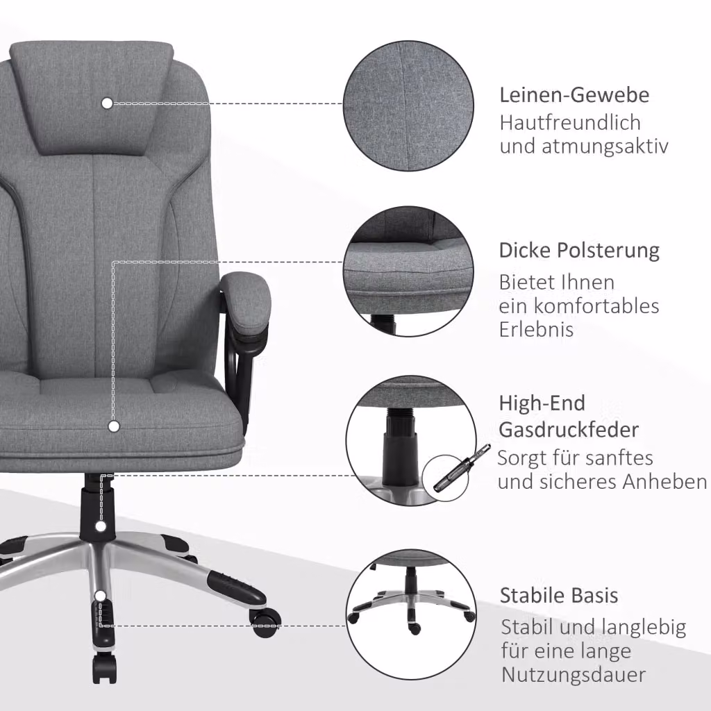 Sedia da ufficio ergonomica REDOM grigia con braccioli e ruote L: 66 cm, P: 75 cm, H: 110-120 cm – 2