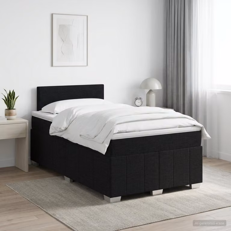 Letto box spring vidaXL con materasso a molle insacchettate in tessuto Nero L: 120 cm, P: 190 cm