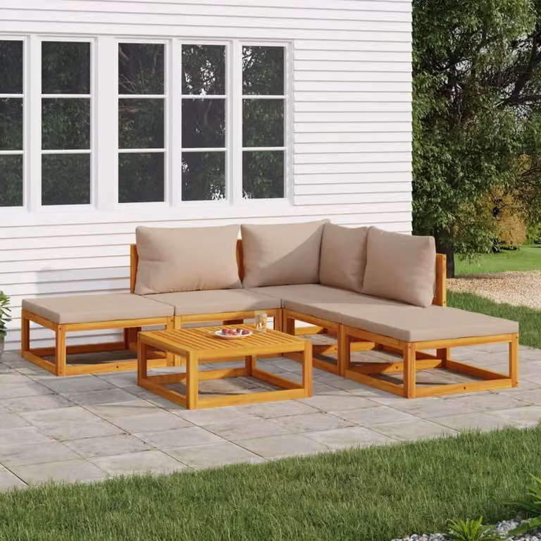 Set Salotto da Giardino vidaXL 6 Pezzi in Legno di Acacia con Cuscini Beige e Marrone