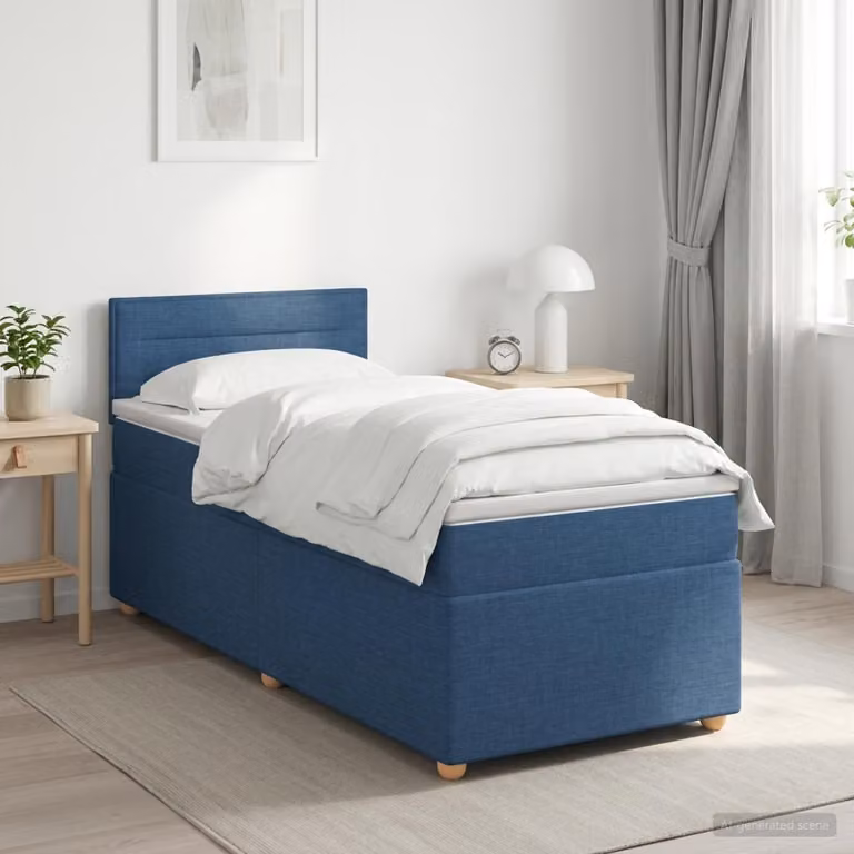 Letto box spring con materasso ibrido vidaXL in tessuto blu e bianco L/P/H: 200 x 100 x 88 cm